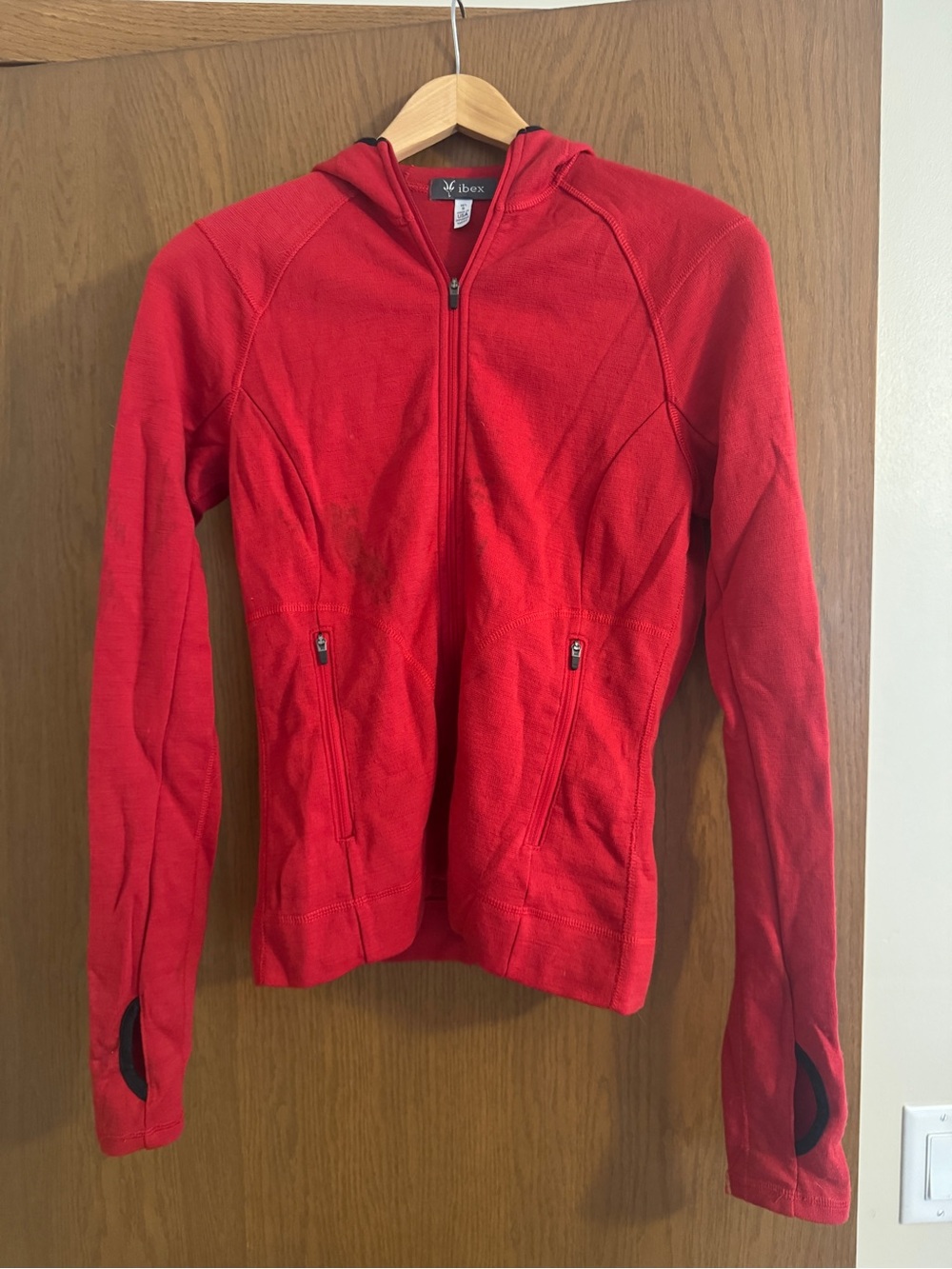 Ibex Women’s 100% Merino Wool Scuba Hoodie - Red (Size S)